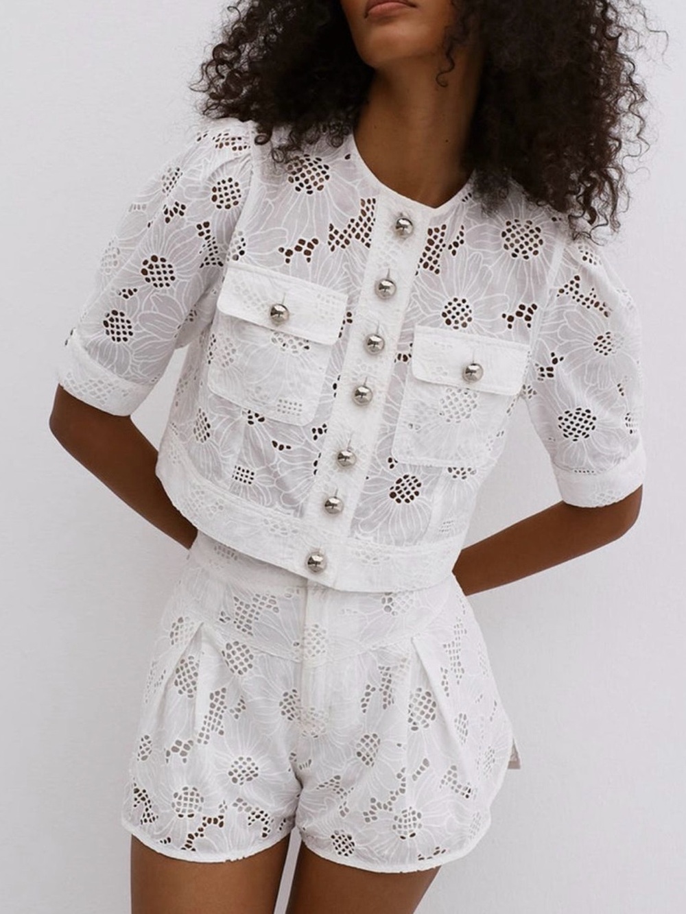 Commense Multi-Button Embroidery  Shorts Set - Picture 6 of 6